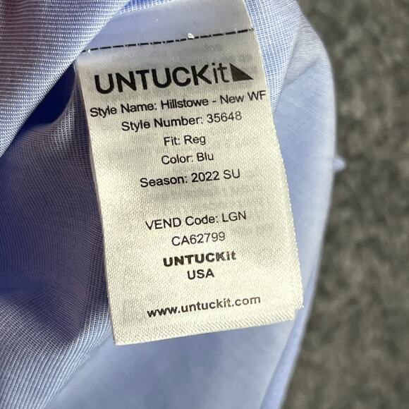 Untuckit Shirt Mens Medium Blue Short Sleeve Hillstowe Button Up Wrinkle Free - Picture 5 of 10